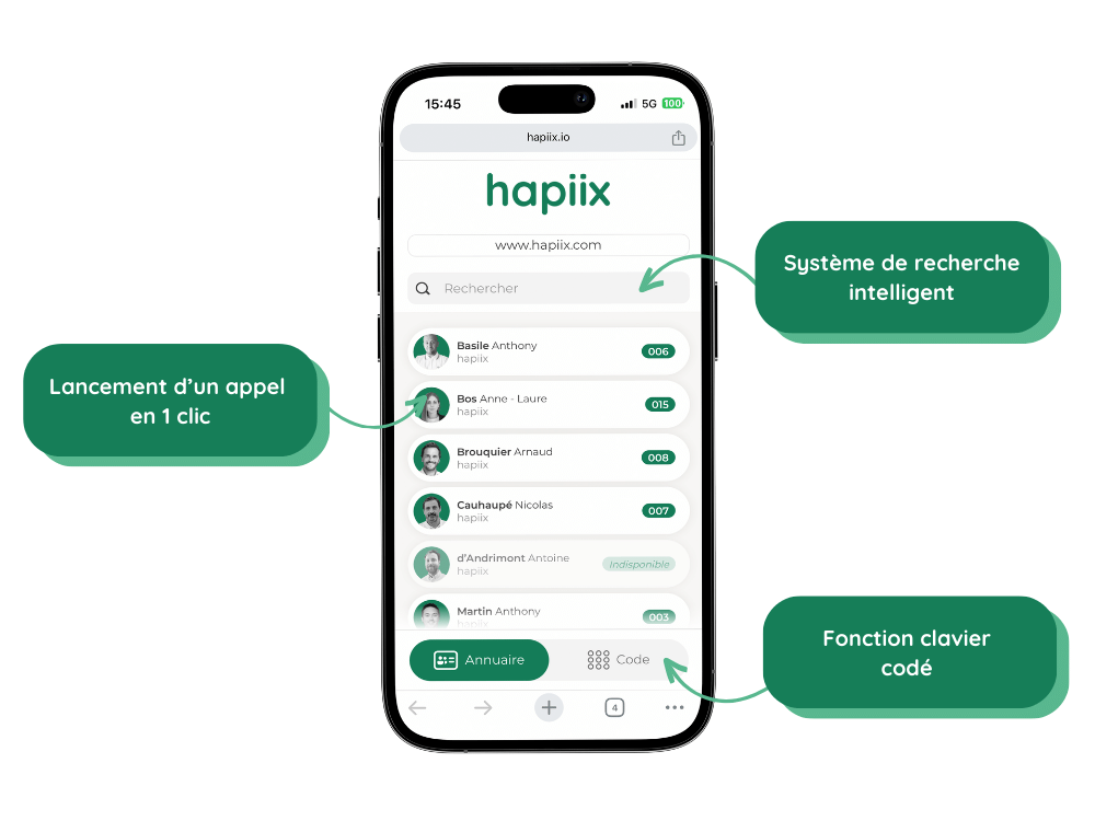 Capture smartphone de l'annuaire hapiix.